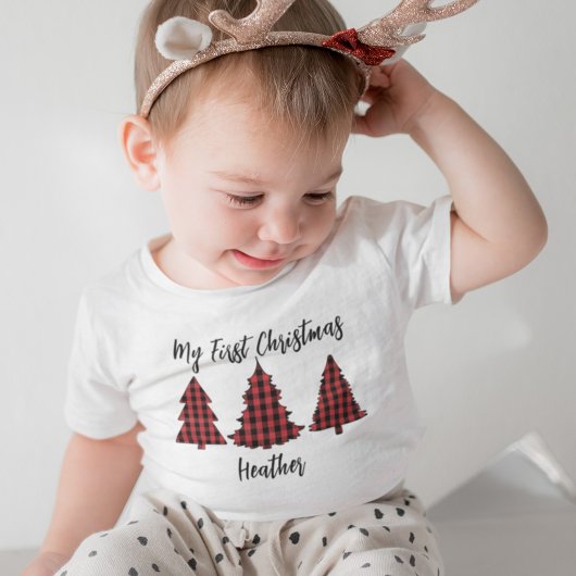 クリスマスホリデーフェスティバルマイファーストバッファローチェック ベビーTシャツ