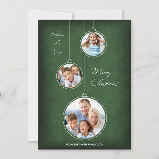 クリスマスホリデーフォトカードグリーンオーナメント シーズンカード (正面)