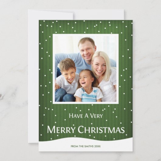 クリスマスホリデーフォトカードグリーンストライプ シーズンカード (正面)