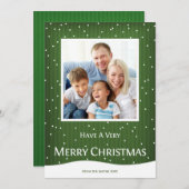 クリスマスホリデーフォトカードグリーンストライプ シーズンカード (正面/裏面)