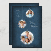 クリスマスホリデーフォトカードブルーオーナメント シーズンカード (正面/裏面)