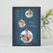クリスマスホリデーフォトカードブルーオーナメント シーズンカード (スタンド正面)