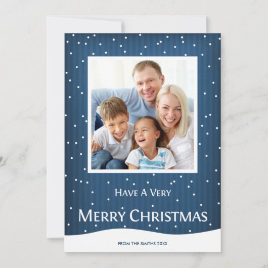 クリスマスホリデーフォトカードブルーストライプ シーズンカード (正面)