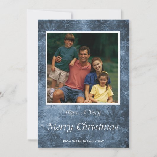 クリスマスホリデーフォトカードブルースノーフレーク シーズンカード (正面)