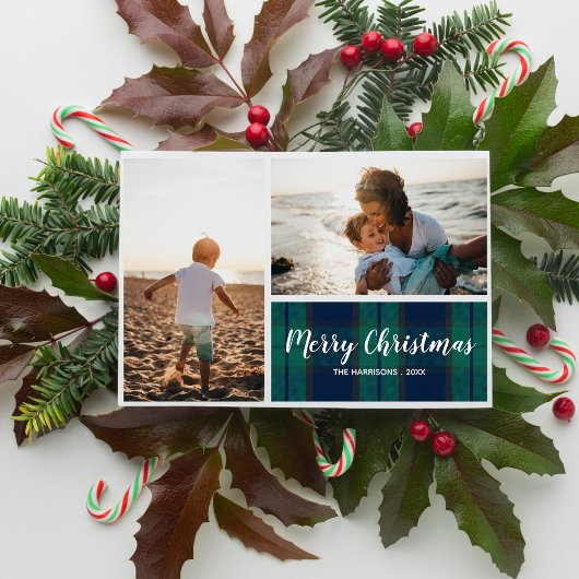 クリスマスホリデーフォトコラージブラックウォッチプレイド シーズンカード