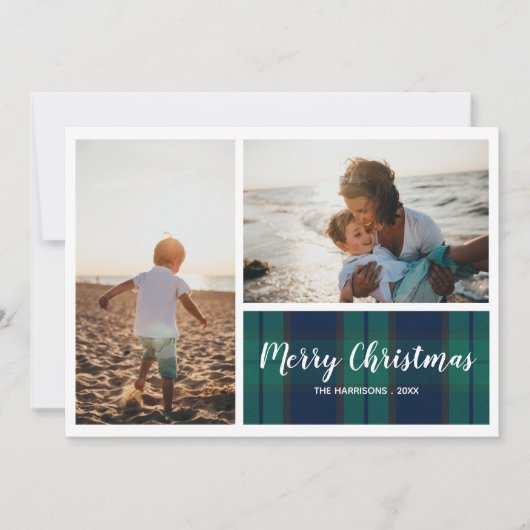 クリスマスホリデーフォトコラージブラックウォッチプレイド シーズンカード (正面)