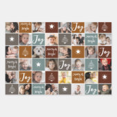 クリスマスホリデーフォトコラージュ雪の木モダン ラッピングペーパーシート (正面)