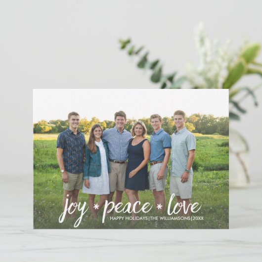クリスマスホリデーフォトジョイ平和ラブスノーフレーク シーズンカード (スタンド正面)
