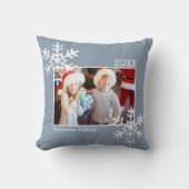 クリスマスホリデーフォトスノーフレークスダスティブルー クッション (正面)