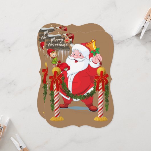 クリスマスホリデーフラットグリーティングカードサンタ小妖精や小人 カード (正面/裏面インサイチュ)