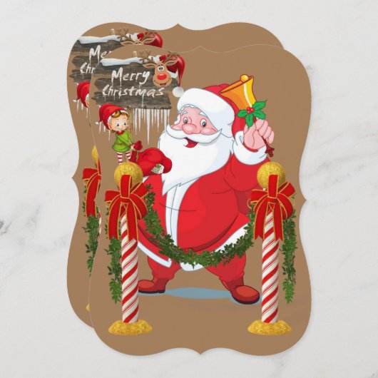 クリスマスホリデーフラットグリーティングカードサンタ小妖精や小人 カード (正面/裏面)