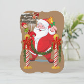 クリスマスホリデーフラットグリーティングカードサンタ小妖精や小人 カード (スタンド正面)