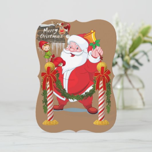 クリスマスホリデーフラットグリーティングカードサンタ小妖精や小人 カード (スタンド正面)