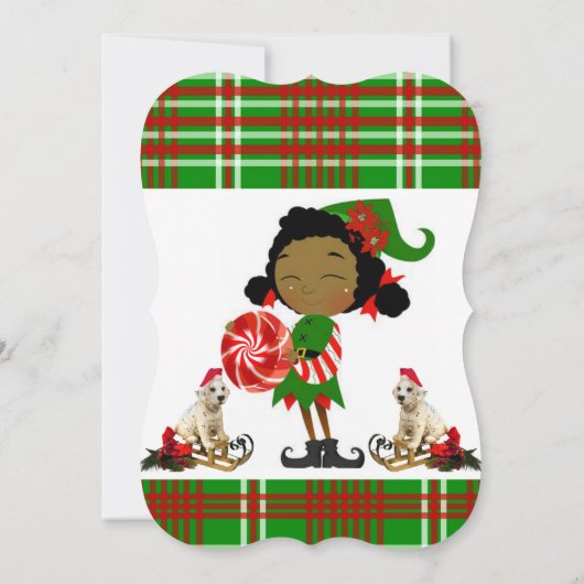 クリスマスホリデーフラットグリーティングカード、アフリカ小妖精や小人 カード (裏面)