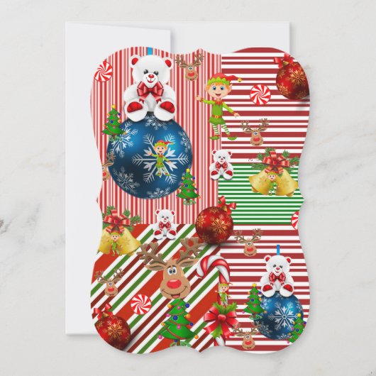 クリスマスホリデーフラットグリーティングカード、テディベア カード (正面)