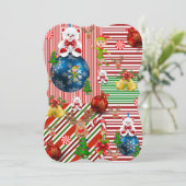 クリスマスホリデーフラットグリーティングカード、テディベア カード (スタンド正面)