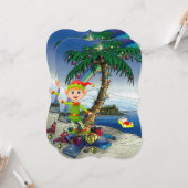 クリスマスホリデーフラットグリーティングカード、ビーチサンタ カード (正面/裏面インサイチュ)