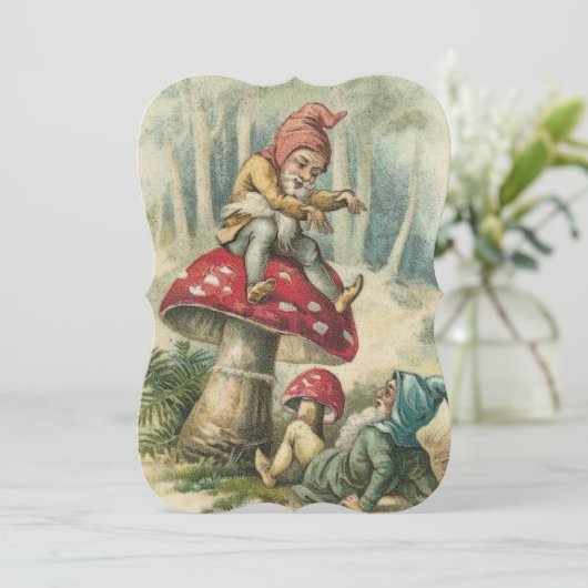 クリスマスホリデーフラットグリーティングカード、ヴィンテージ小妖精や小人 カード (スタンド正面)