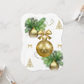 クリスマスホリデーフラットグリーティングカード、金ゴールドボール カード (正面/裏面インサイチュ)