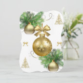 クリスマスホリデーフラットグリーティングカード、金ゴールドボール カード (スタンド正面)