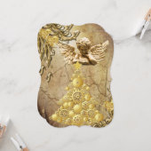 クリスマスホリデーフラットグリーティングカード、金ゴールド天使 カード (正面/裏面インサイチュ)