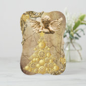 クリスマスホリデーフラットグリーティングカード、金ゴールド天使 カード (スタンド正面)