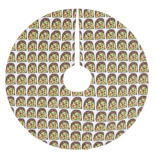 クリスマスホリデーフルーツケーキ切りフルーツケーキ ブラッシュドポリエステルツリースカート (正面)