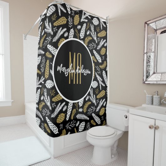 クリスマスホリデーフローラカスタムモノグラム シャワーカーテン (インサイチュ)