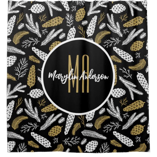 クリスマスホリデーフローラカスタムモノグラム シャワーカーテン (正面)