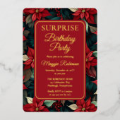 クリスマスホリデーフローラサプライズ誕生日パーティー 箔招待状 (正面)