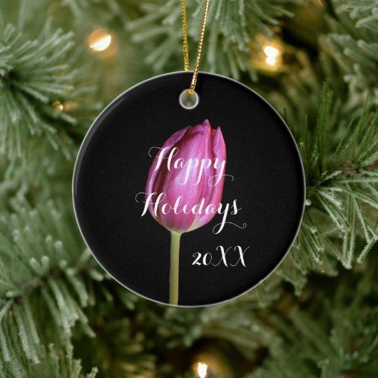 クリスマスホリデーフローラチューリップピンクかわいらし2019 セラミックオーナメント (ツリー)