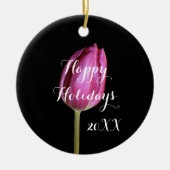 クリスマスホリデーフローラチューリップピンクかわいらし2019 セラミックオーナメント (正面)