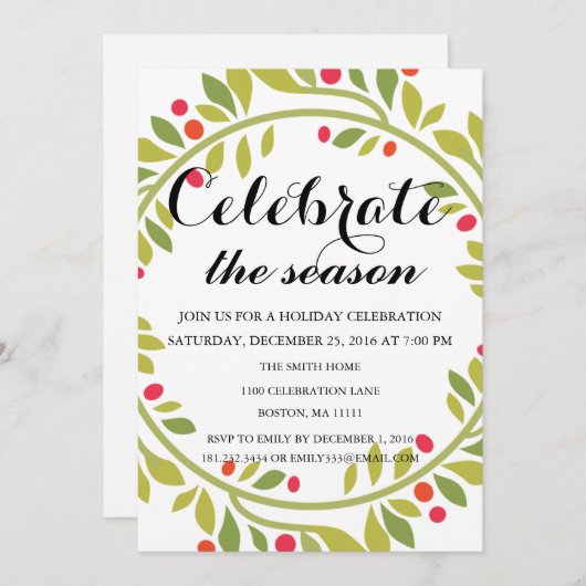 クリスマスホリデーフローラリースファミリーパーティー 招待状 (正面/裏面)