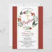 クリスマスホリデーフローラリースベビーバプティスインヴィット 招待状 (正面)