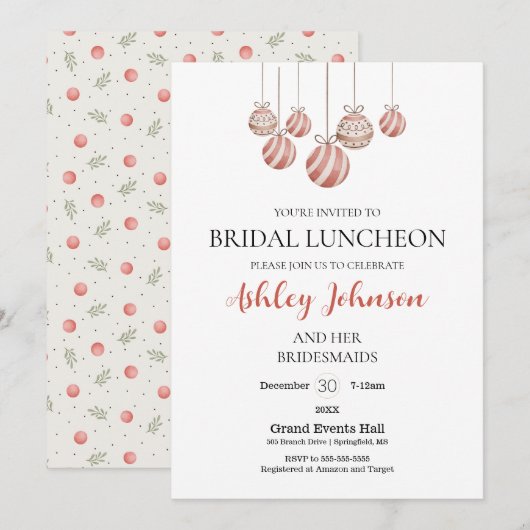 クリスマスホリデーブライダルルンチョン招待状 招待状 (正面/裏面)