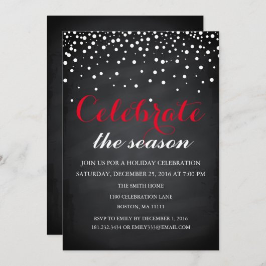 クリスマスホリデーブラックシャルボードファミリーパーティー 招待状 (正面/裏面)