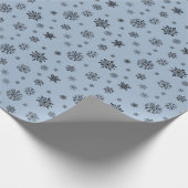 クリスマスホリデーブラックスノーフレークパターンonブルー ラッピングペーパー (角)