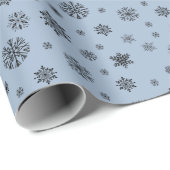 クリスマスホリデーブラックスノーフレークパターンonブルー ラッピングペーパー (ロールコーナー)