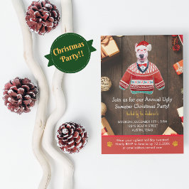 クリスマスホリデーブルテリア醜いセーターパーティー 招待状