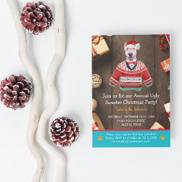 クリスマスホリデーブルテリア醜いセーターパーティー 招待状