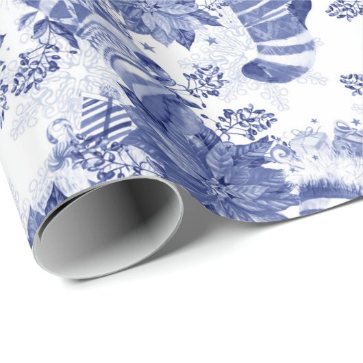 クリスマスホリデーブルーウィンターストッキングポインセチア ラッピングペーパー (ロールコーナー)