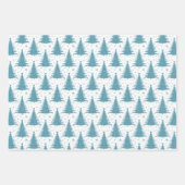 クリスマスホリデーブルーグリーンツリーズパターングリッター ラッピングペーパーシート (正面2)