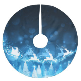 クリスマスホリデーブルーサンタアンドスリー ブラッシュドポリエステルツリースカート