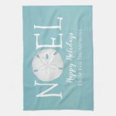 クリスマスホリデーブルーノールキュートビーチサンドドル キッチンタオル (縦)