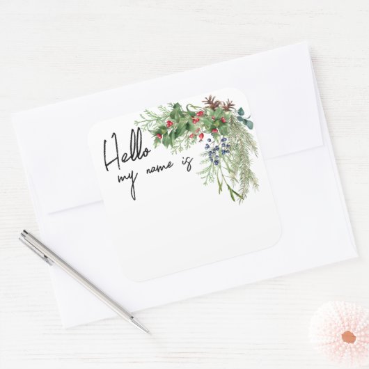 クリスマスホリデーブーケ名タグパーティー スクエアシール (封筒)