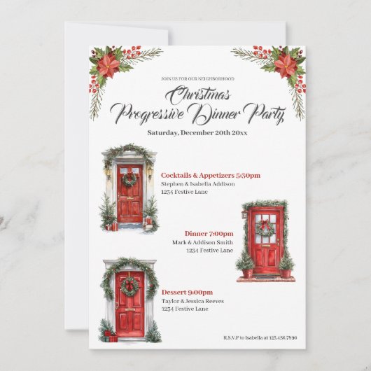 クリスマスホリデープログレッシブディナーレッドドア 招待状 (正面)