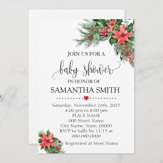 クリスマスホリデーベビーシャワー 招待状 (正面/裏面)