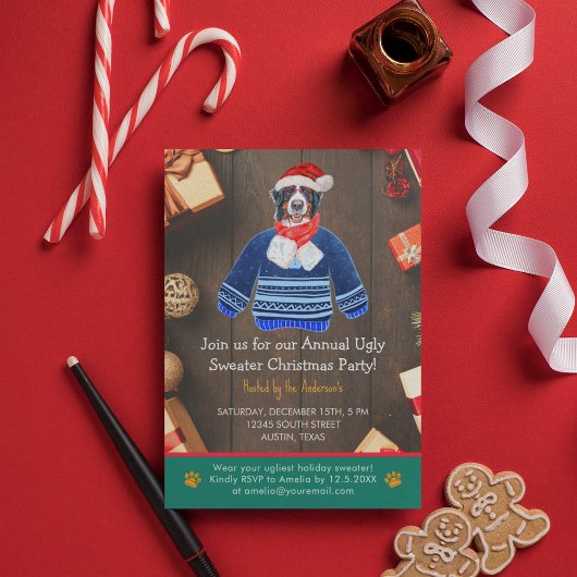 クリスマスホリデーベルネーズドッグ醜いセーターパーティー 招待状