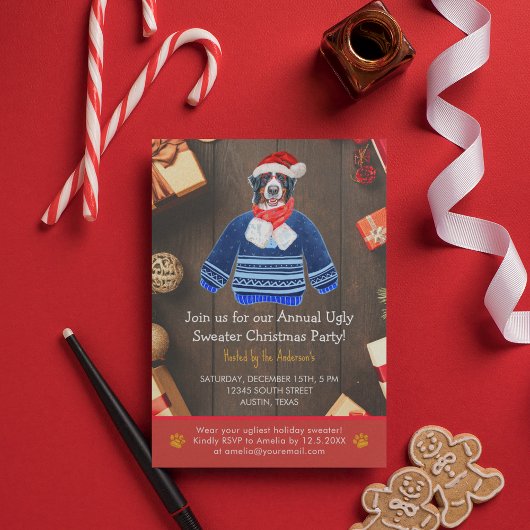 クリスマスホリデーベルネーズドッグ醜いセーターパーティー 招待状