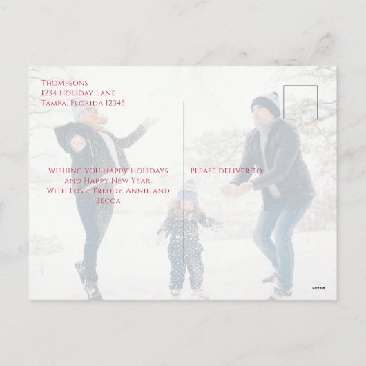 クリスマスホリデーホリーベリーグリーンリー4写真 シーズンポストカード (裏面)